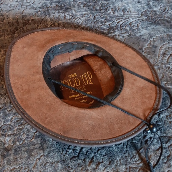 Vintage Mens MINNETONKA Brown Leather Cowboy Hat, The Fold Up Hat - Picture 3 of 6